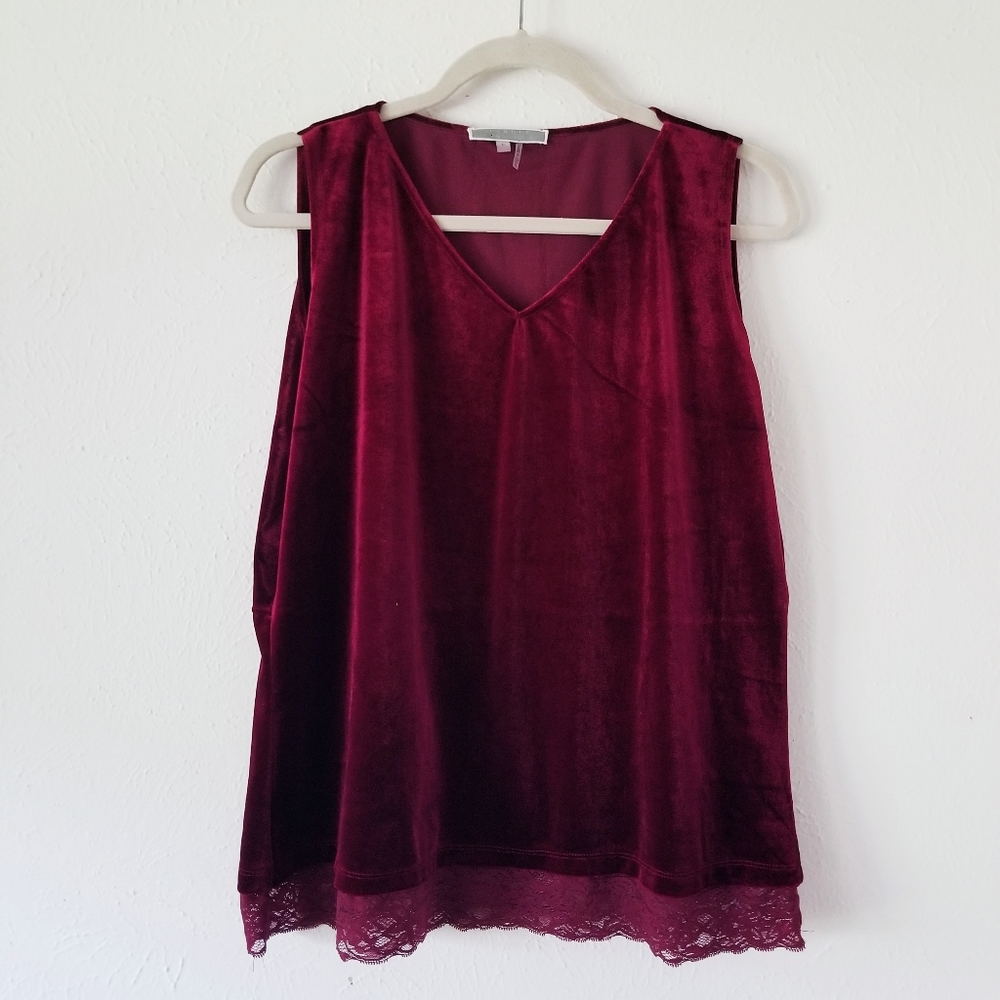Velvet Lace-Trim V-Neck Camisole in Wine